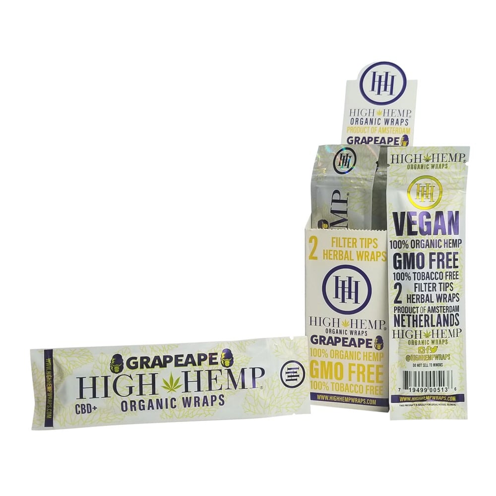High Hemp Organic Wrap Full Box 25 Pouches 2 Wraps per Pouch 50 Wraps Grape Ape 