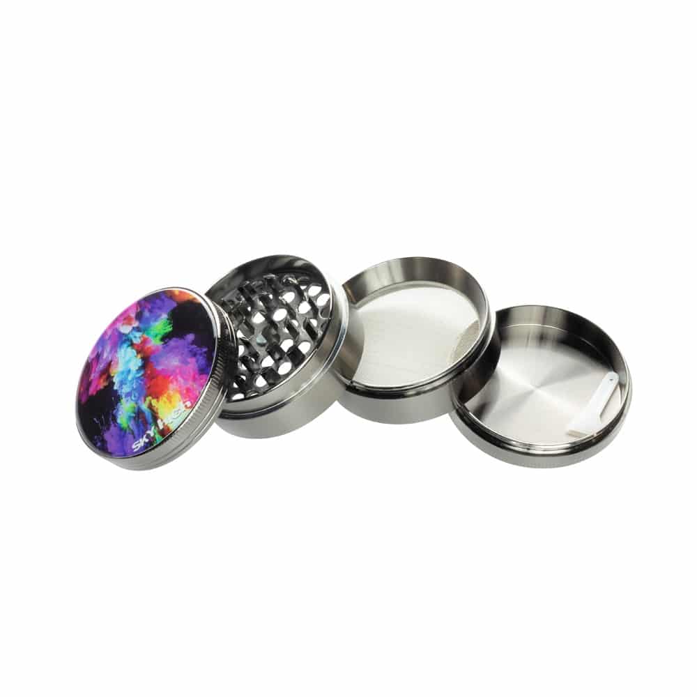 SKY HIGH Tray and Large 4-Piece 2.5" 63MM Zinc Grinder Rainbow Ink Design 