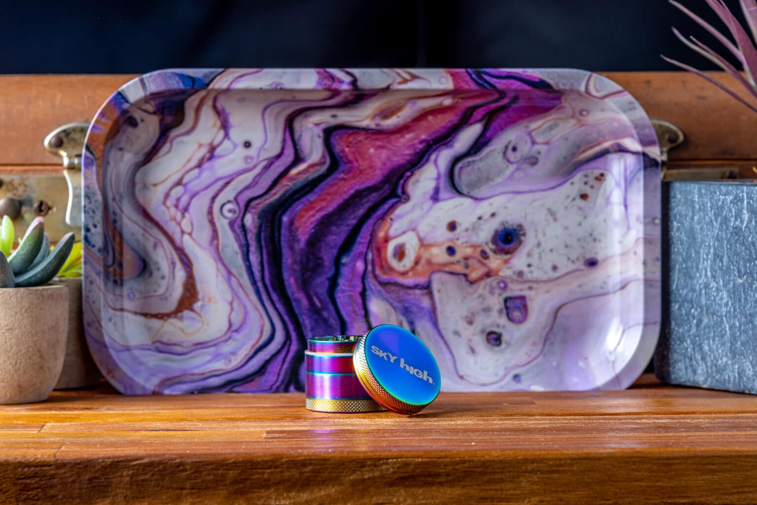 Rolling Tray & Grinder Bundle Amethyst x Rainbow Smoke Cargo